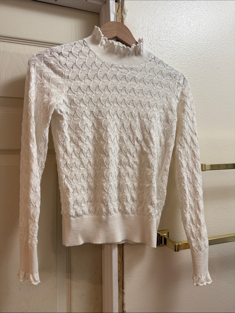 Sundance Cream Ruffled Mock Neck Sweater